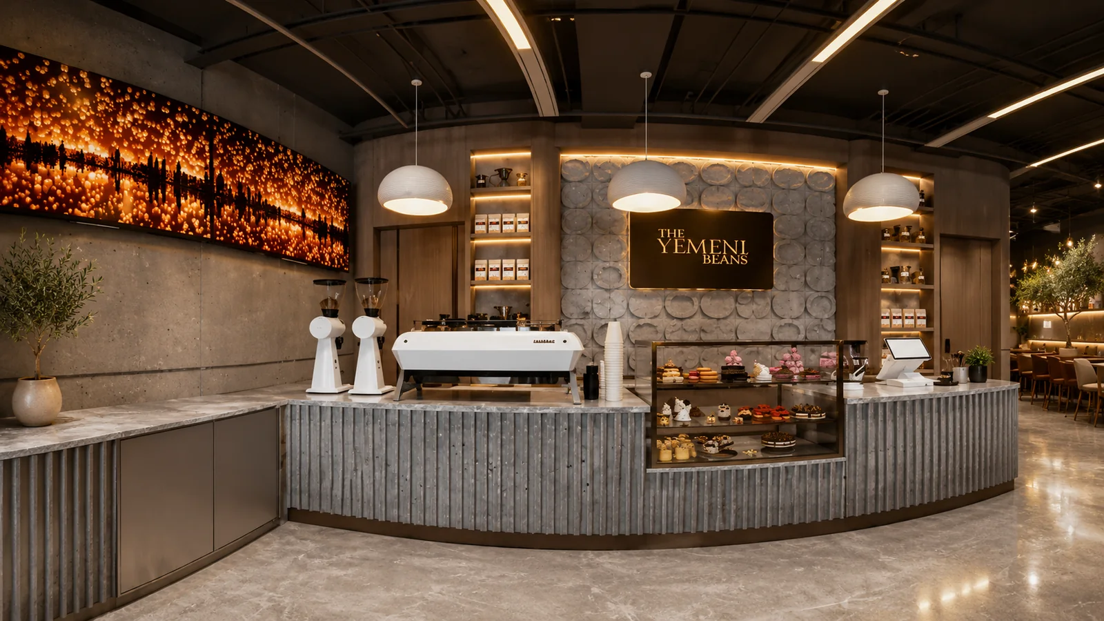 Warm interior of The Yemeni Bean Cafe coffee counter